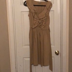 Tan ruffle top dress with pockets